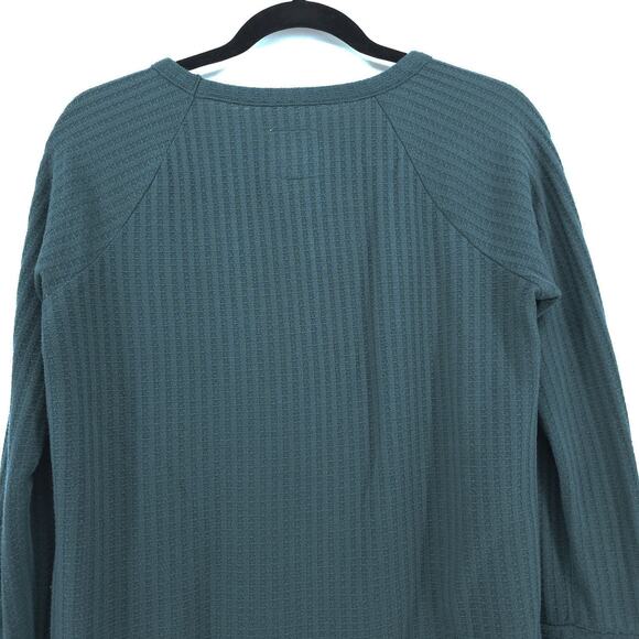 Chaser Essential Waffle Knit Medium Teal Long Sleeve Wide Button Cuff Pullover - Picture 7 of 9
